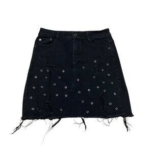 Hammer Jeans Women’s Black Denim Mini Skirt Size S Distressed With Grommets